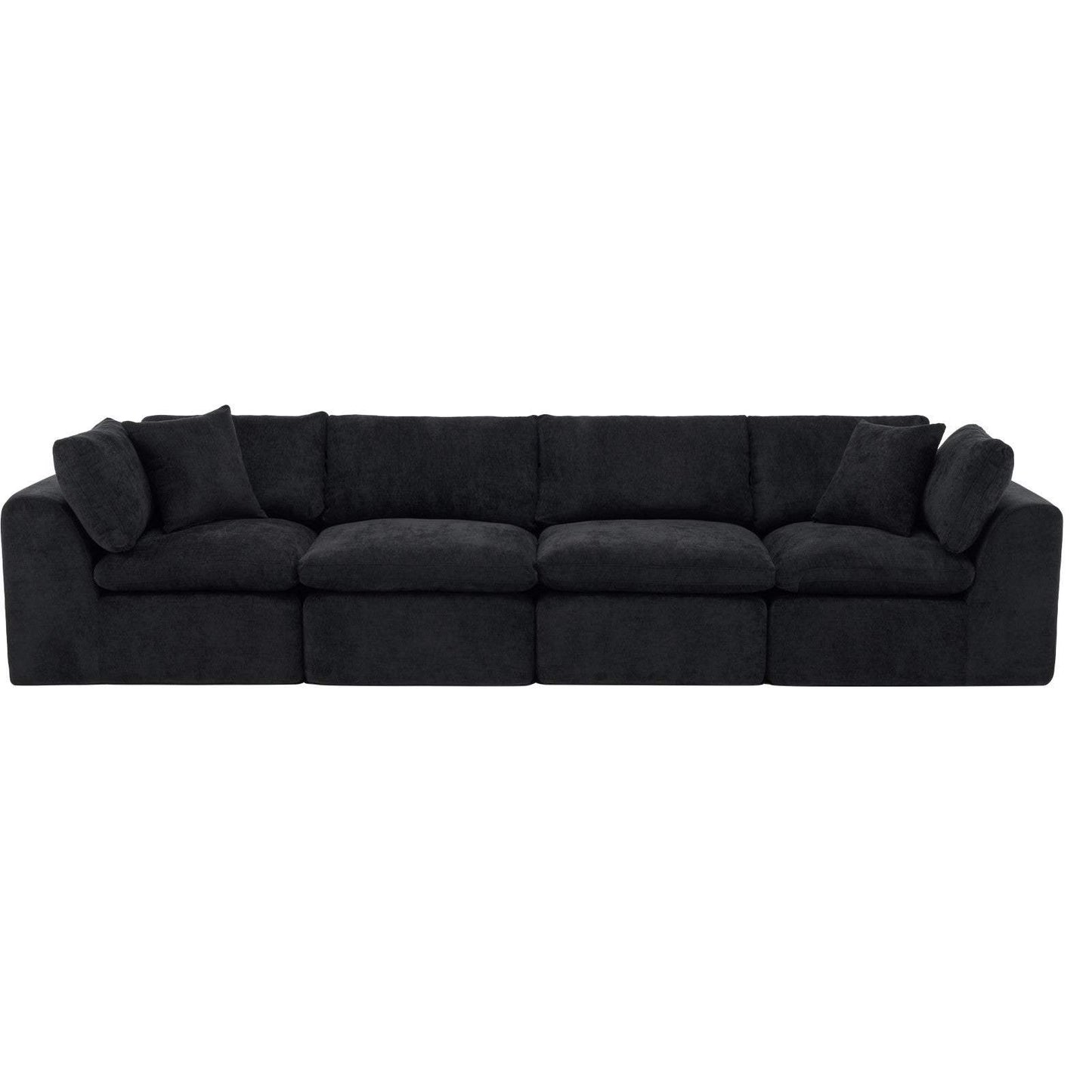 138" Black Chenille Modular Sofa With Toss Pillows - HomeRoots - Flyclothing LLC