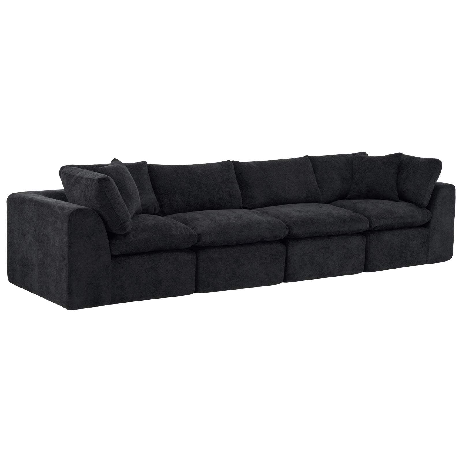 138" Black Chenille Modular Sofa With Toss Pillows - HomeRoots - Flyclothing LLC