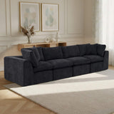 138" Black Chenille Modular Sofa With Toss Pillows - HomeRoots - Flyclothing LLC