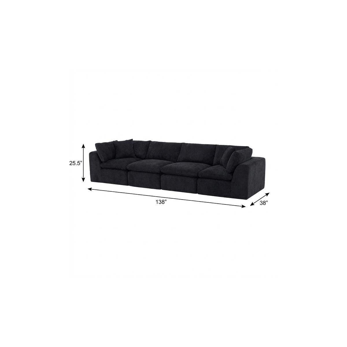 138" Black Chenille Modular Sofa With Toss Pillows - HomeRoots - Flyclothing LLC