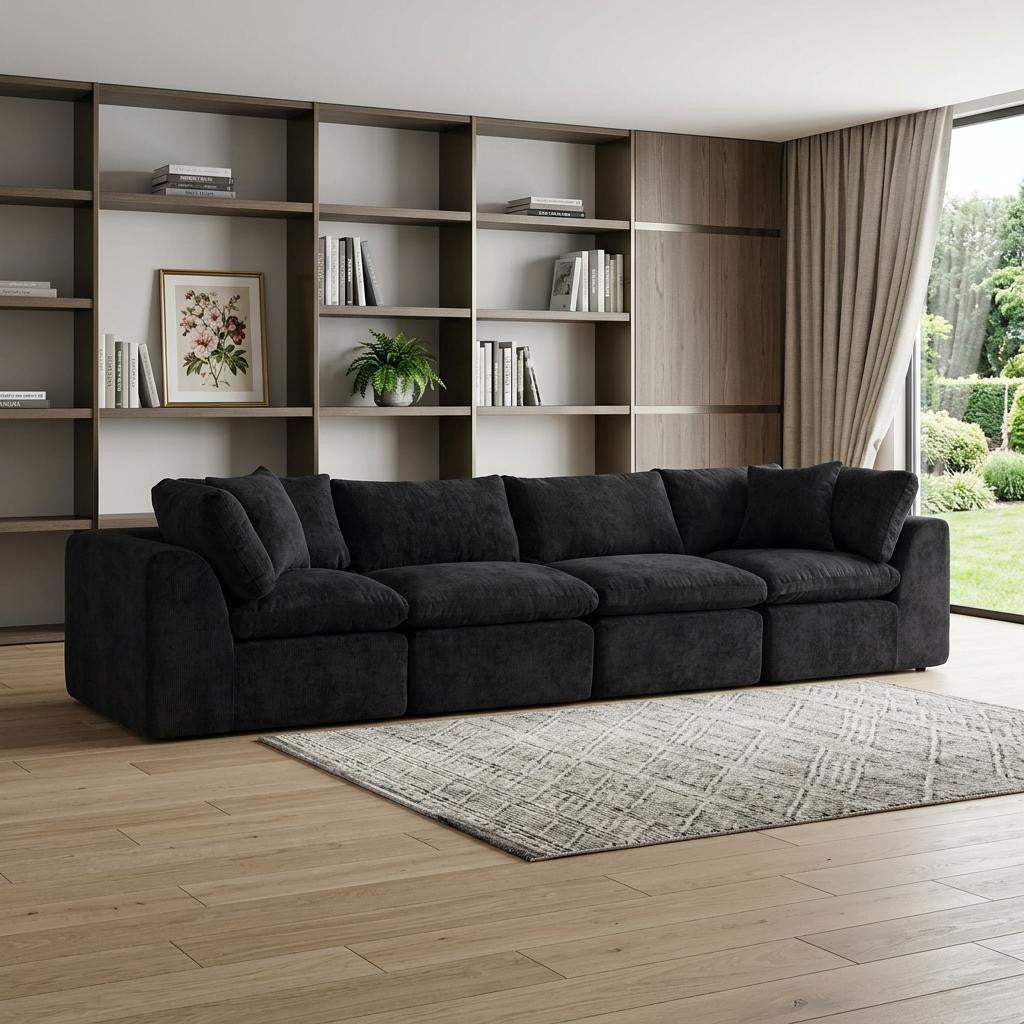 138" Black Chenille Modular Sofa With Toss Pillows - HomeRoots - Flyclothing LLC