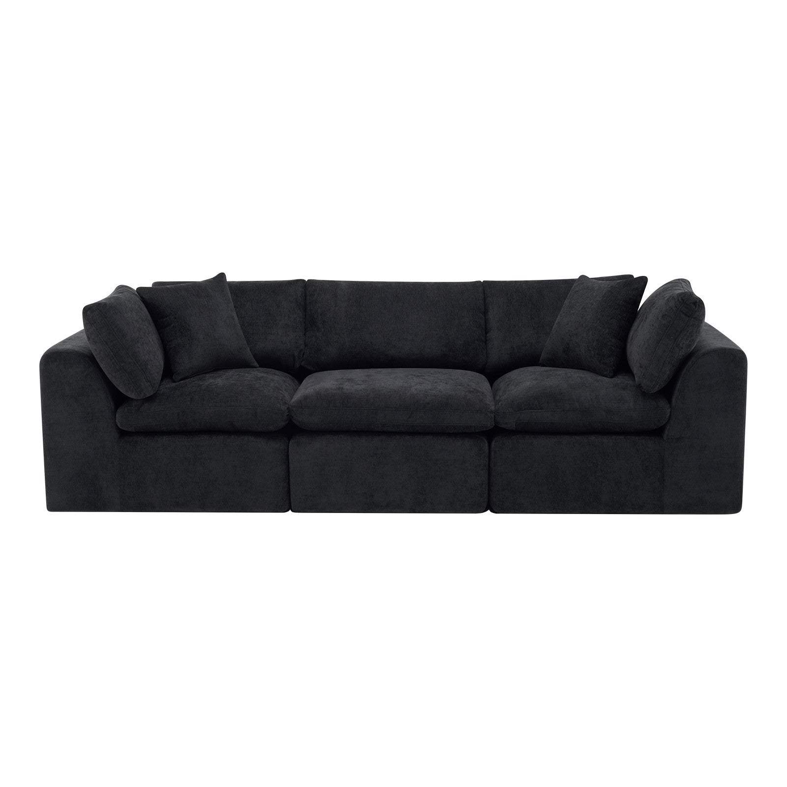 108" Black Chenille Modular Sofa With Toss Pillows - HomeRoots - Flyclothing LLC