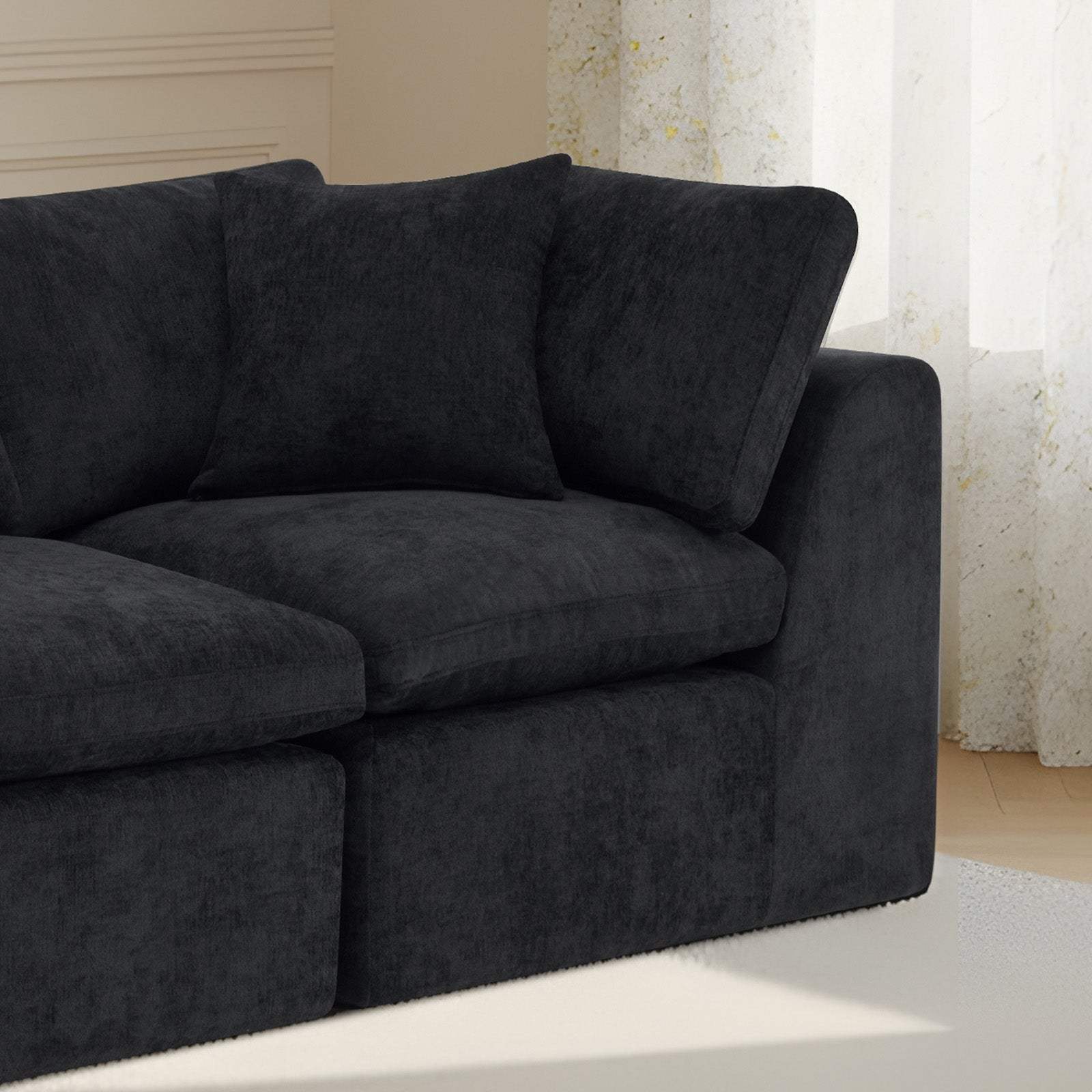108" Black Chenille Modular Sofa With Toss Pillows - HomeRoots - Flyclothing LLC