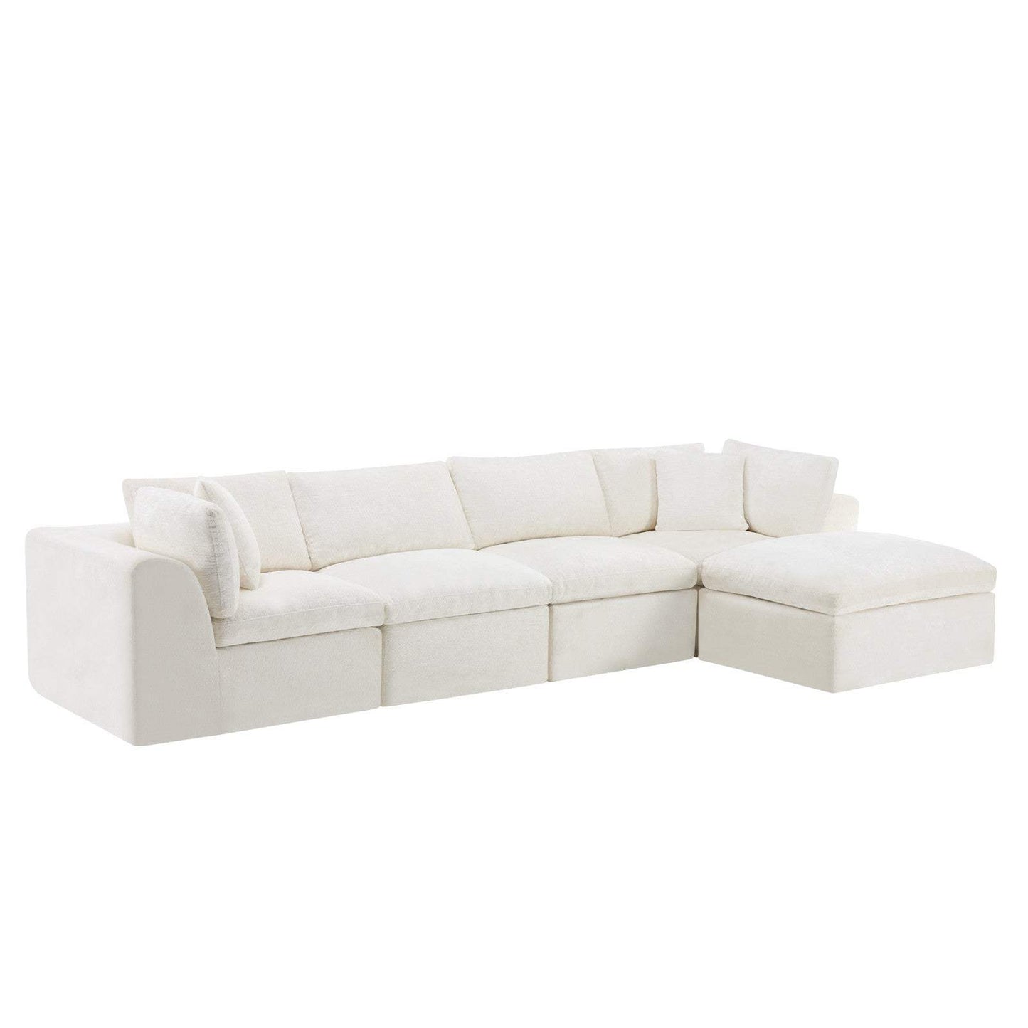 138" Beige Chenille Modular Sofa With Ottoman And Toss Pillows - HomeRoots - Flyclothing LLC