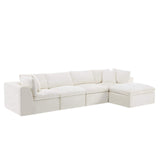 138" Beige Chenille Modular Sofa With Ottoman And Toss Pillows - HomeRoots - Flyclothing LLC