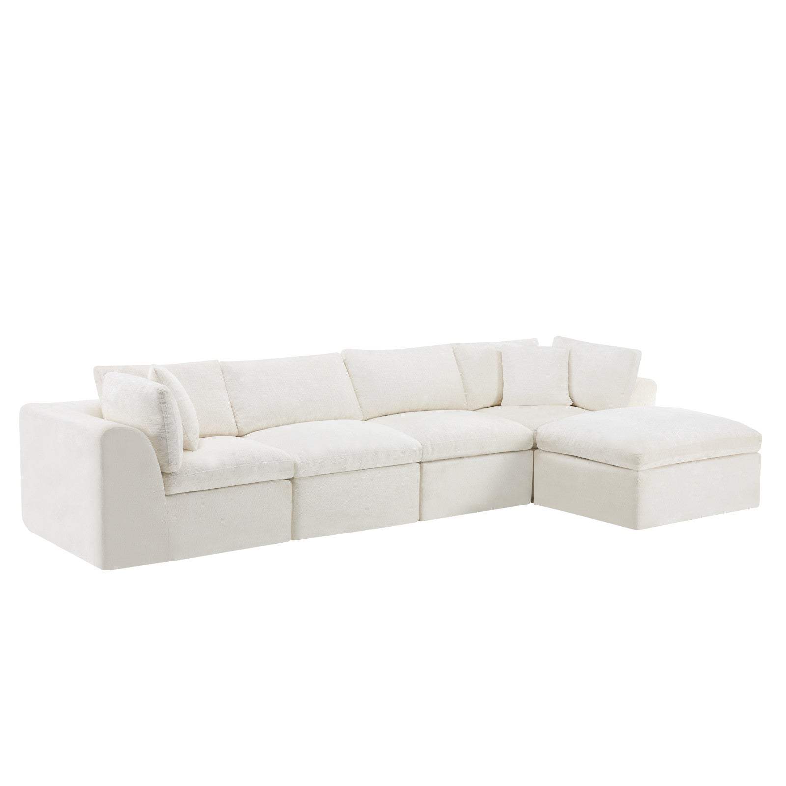 138" Beige Chenille Modular Sofa With Ottoman And Toss Pillows - HomeRoots - Flyclothing LLC