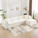 138" Beige Chenille Modular Sofa With Ottoman And Toss Pillows - HomeRoots - Flyclothing LLC
