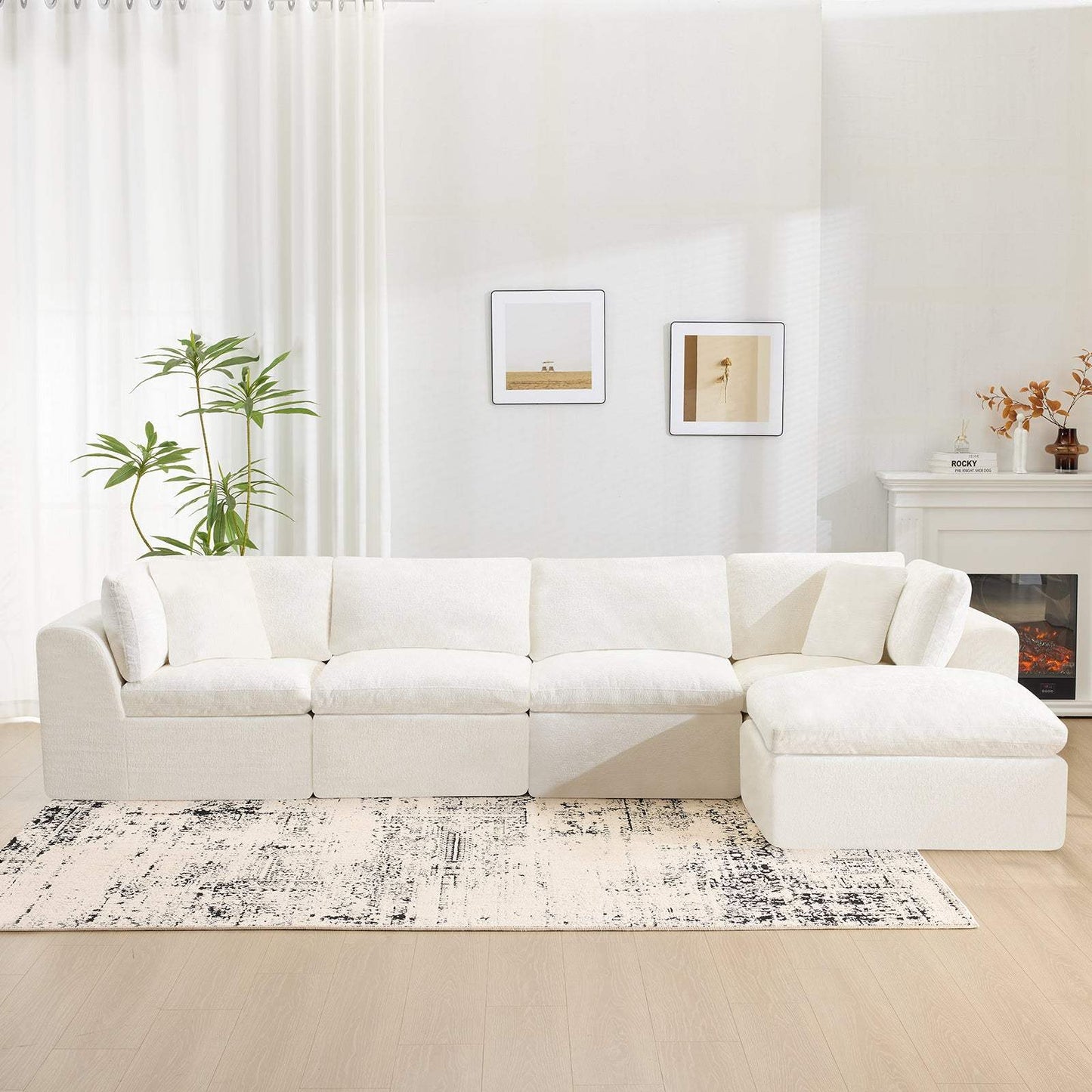 138" Beige Chenille Modular Sofa With Ottoman And Toss Pillows - HomeRoots - Flyclothing LLC