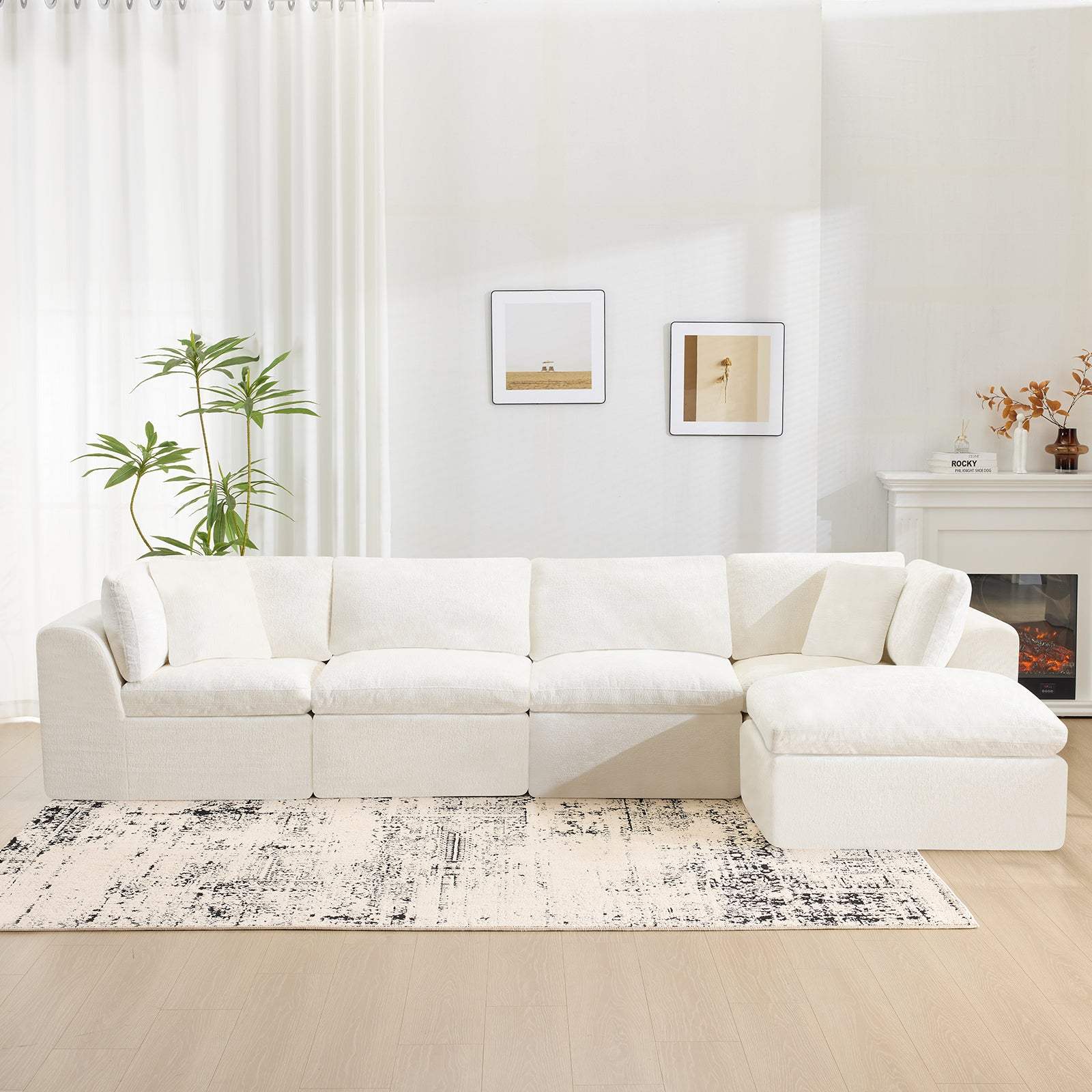 138" Beige Chenille Modular Sofa With Ottoman And Toss Pillows - HomeRoots - Flyclothing LLC