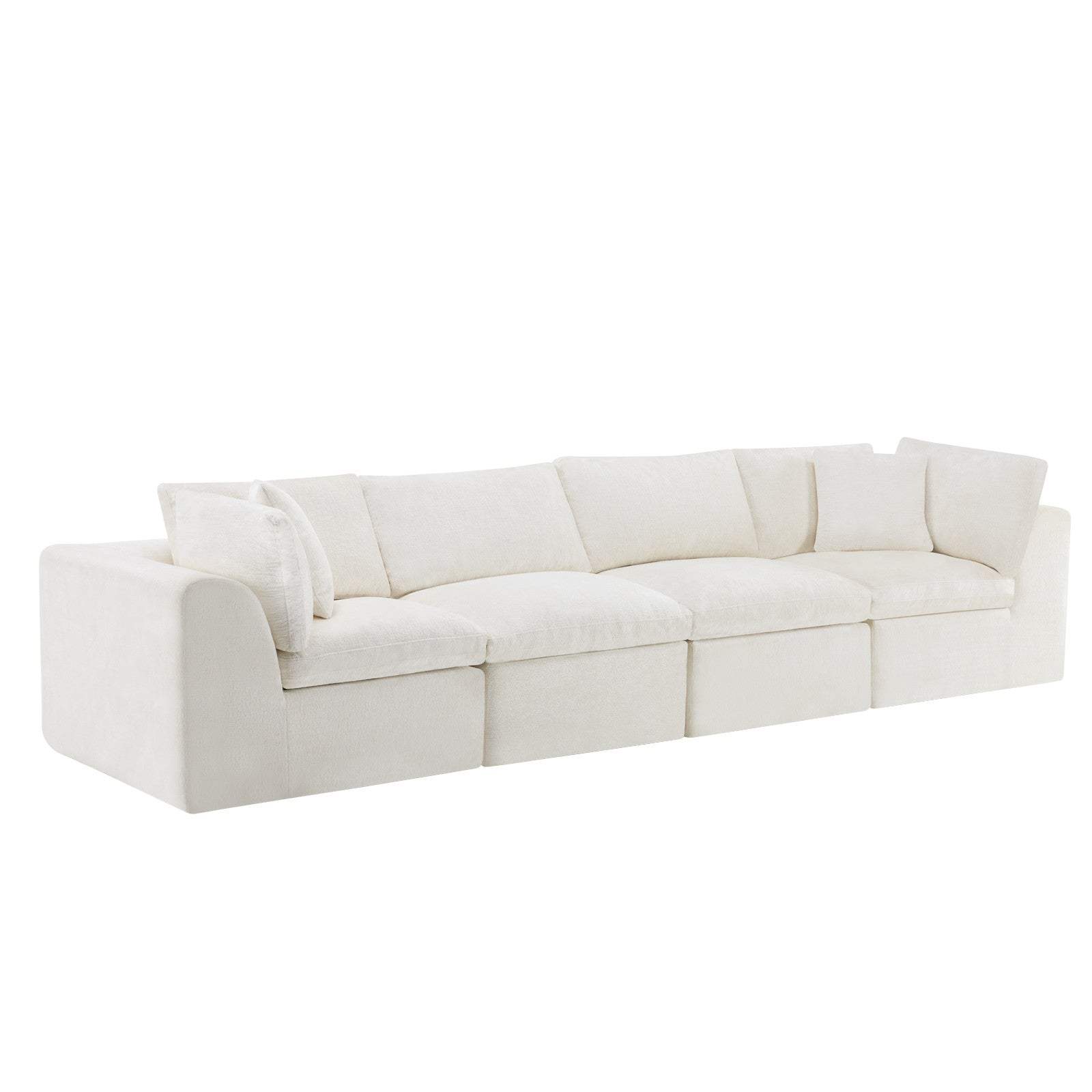 138" Beige Chenille Modular Sofa With Toss Pillows - HomeRoots - Flyclothing LLC
