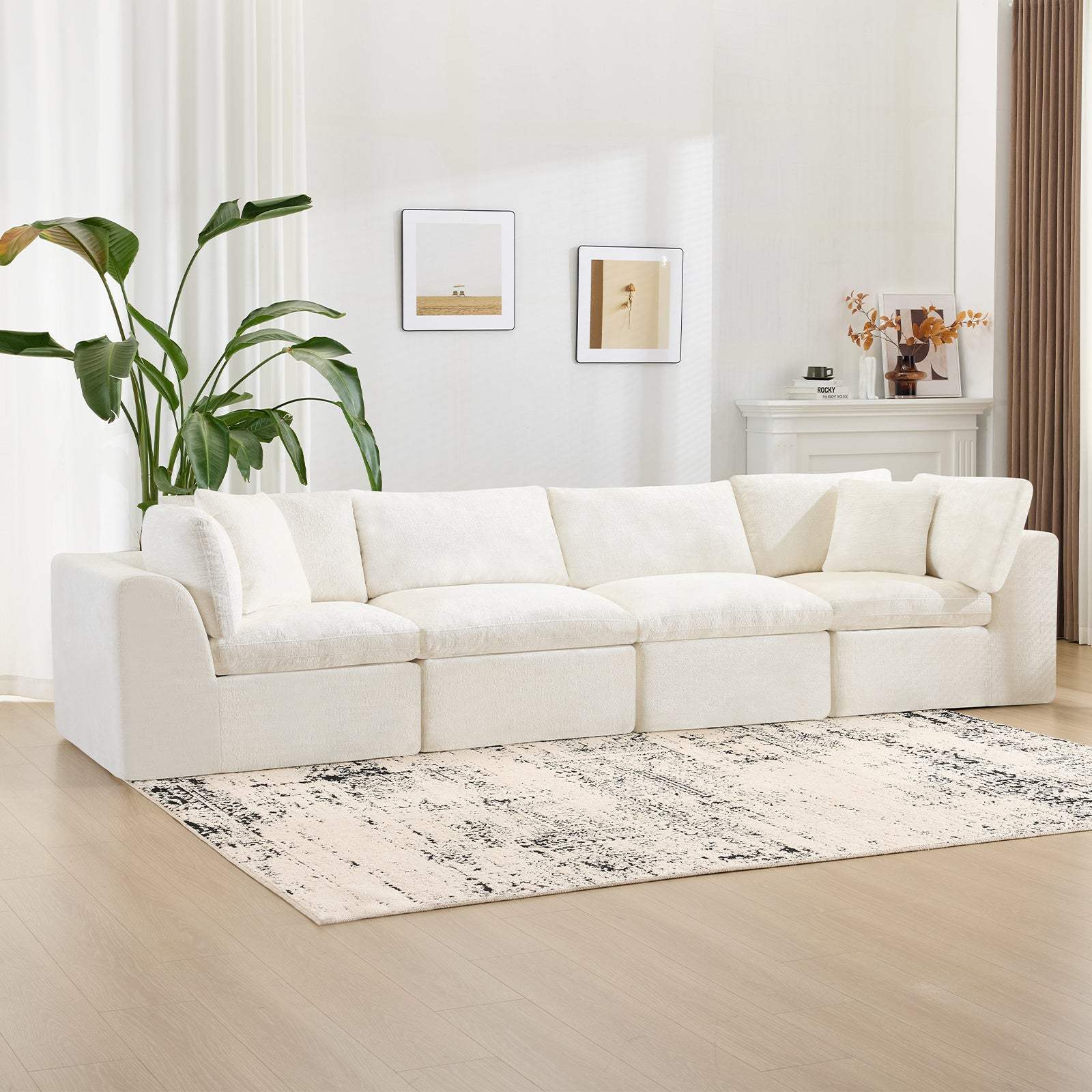 138" Beige Chenille Modular Sofa With Toss Pillows - HomeRoots - Flyclothing LLC
