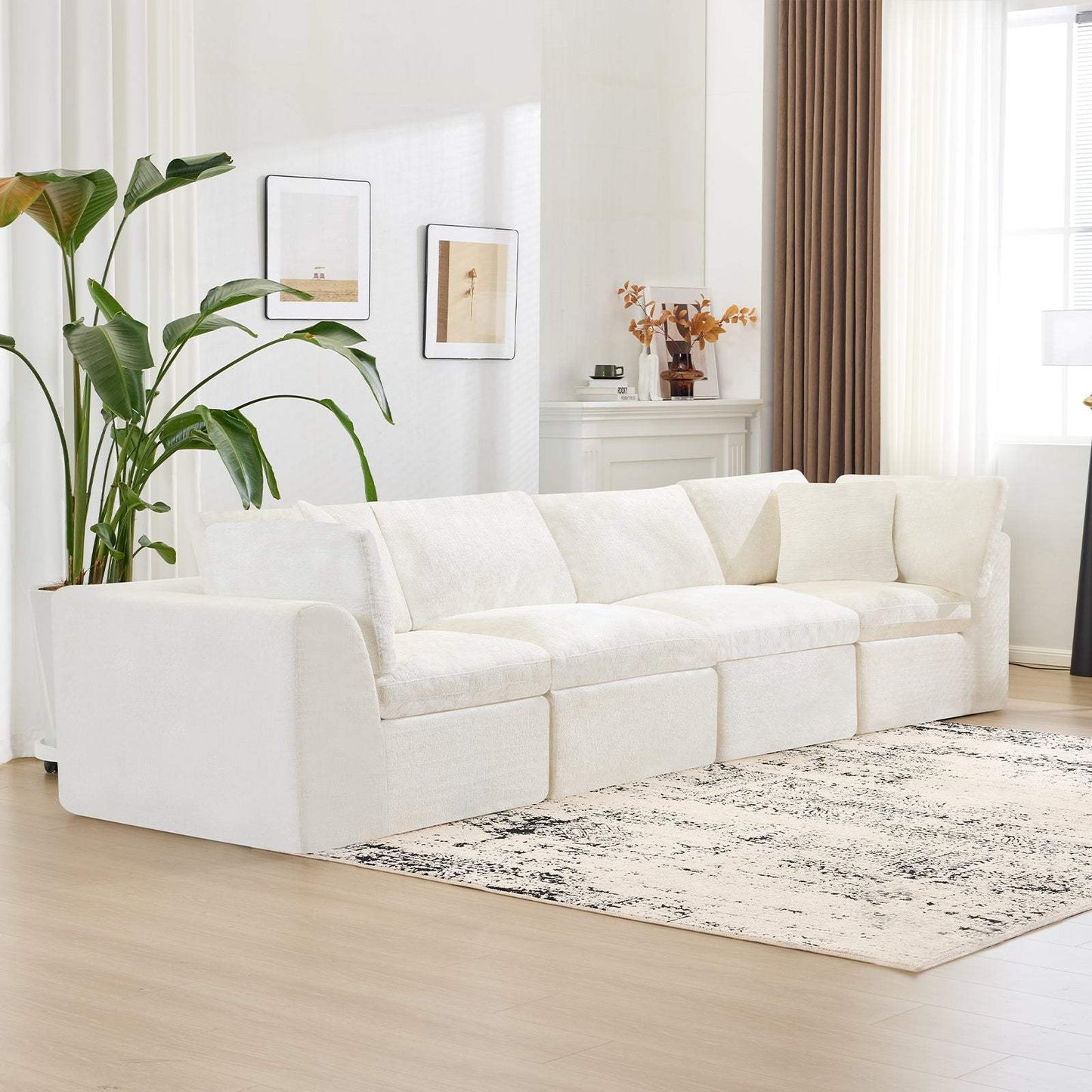 138" Beige Chenille Modular Sofa With Toss Pillows - HomeRoots - Flyclothing LLC