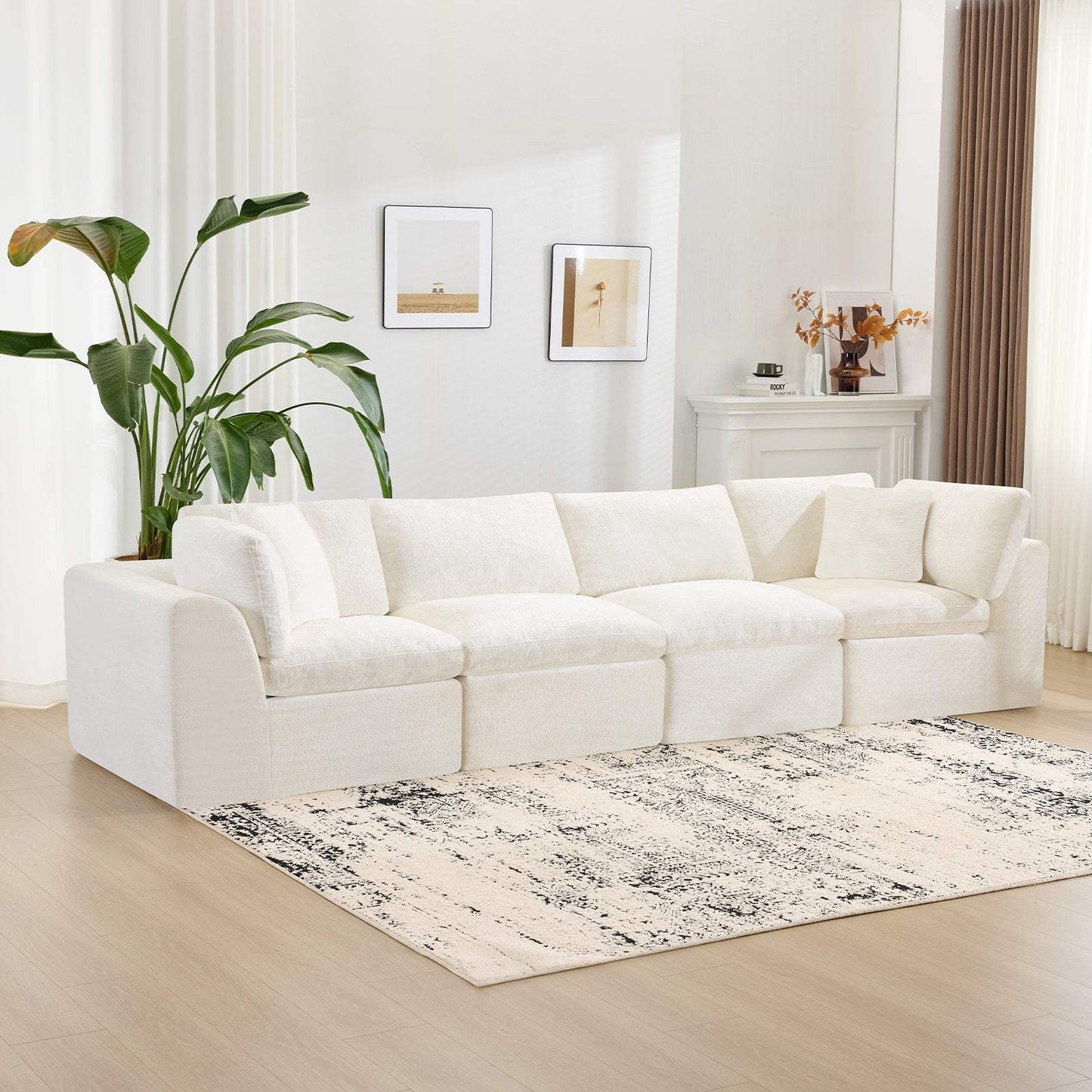 138" Beige Chenille Modular Sofa With Toss Pillows - HomeRoots - Flyclothing LLC