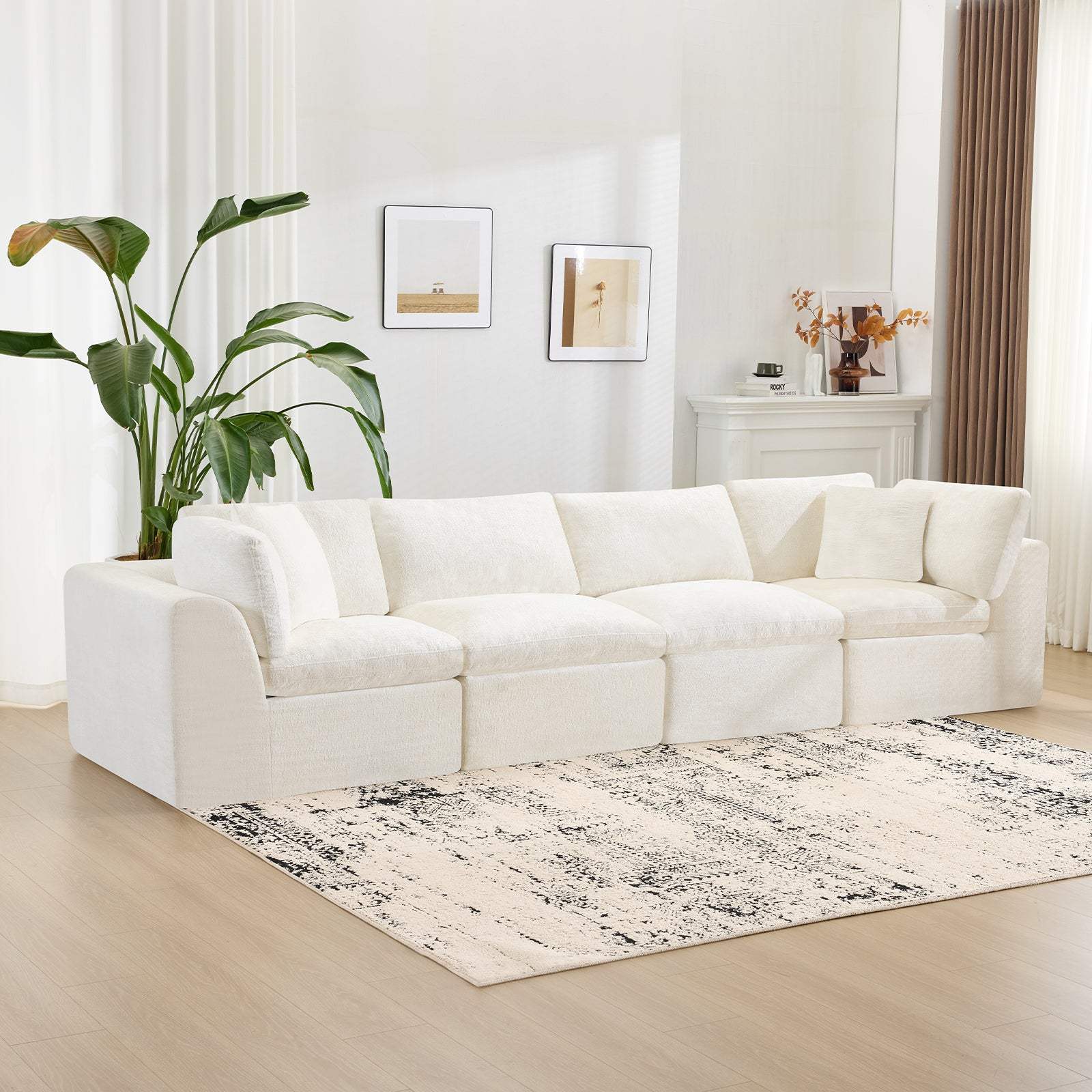 138" Beige Chenille Modular Sofa With Toss Pillows - HomeRoots - Flyclothing LLC