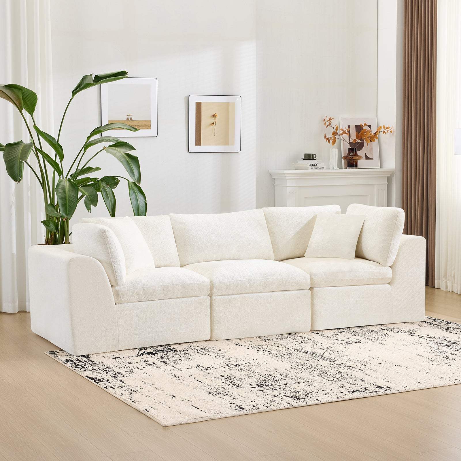 108" Beige Chenille Modular Sofa With Toss Pillows - HomeRoots - Flyclothing LLC
