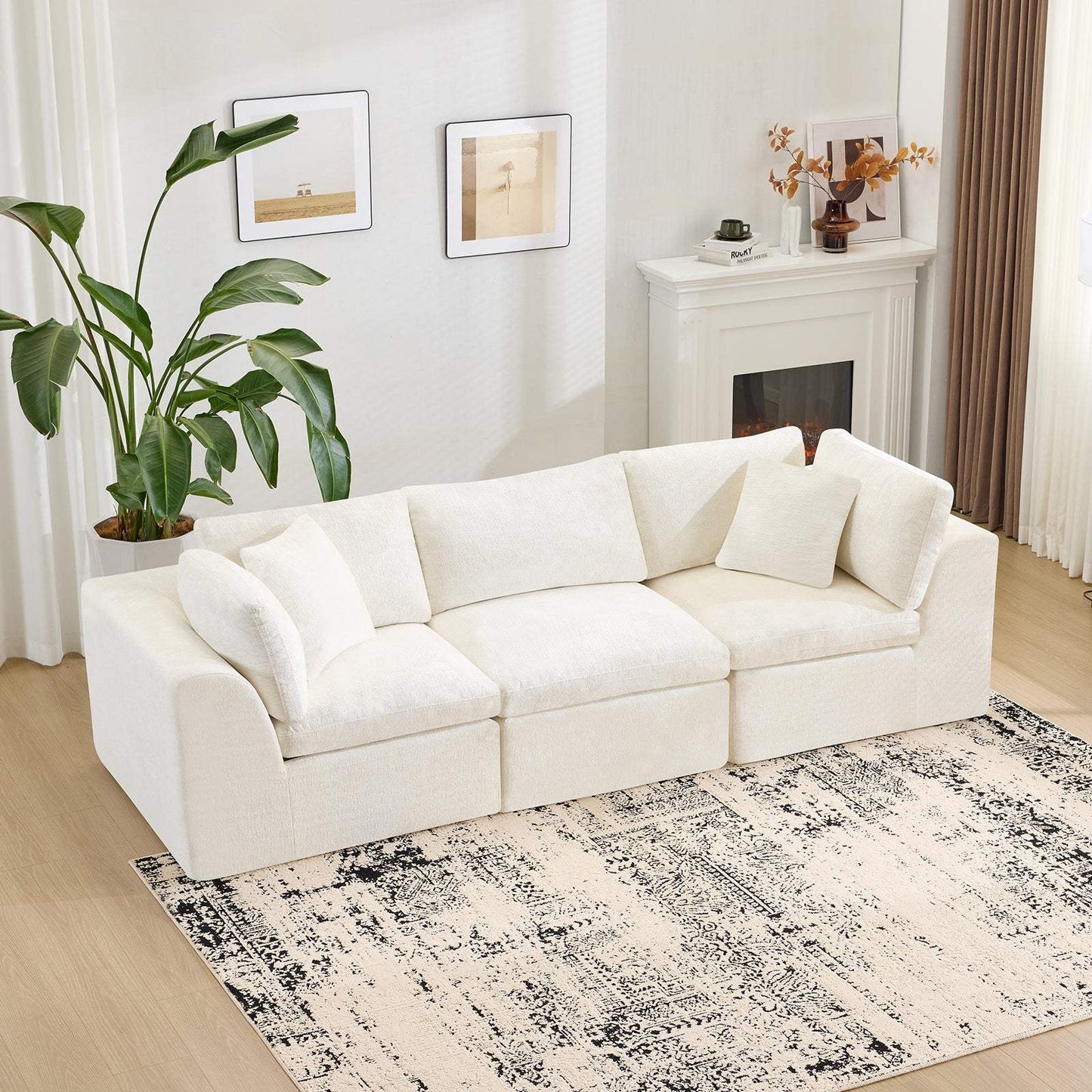 108" Beige Chenille Modular Sofa With Toss Pillows - HomeRoots - Flyclothing LLC