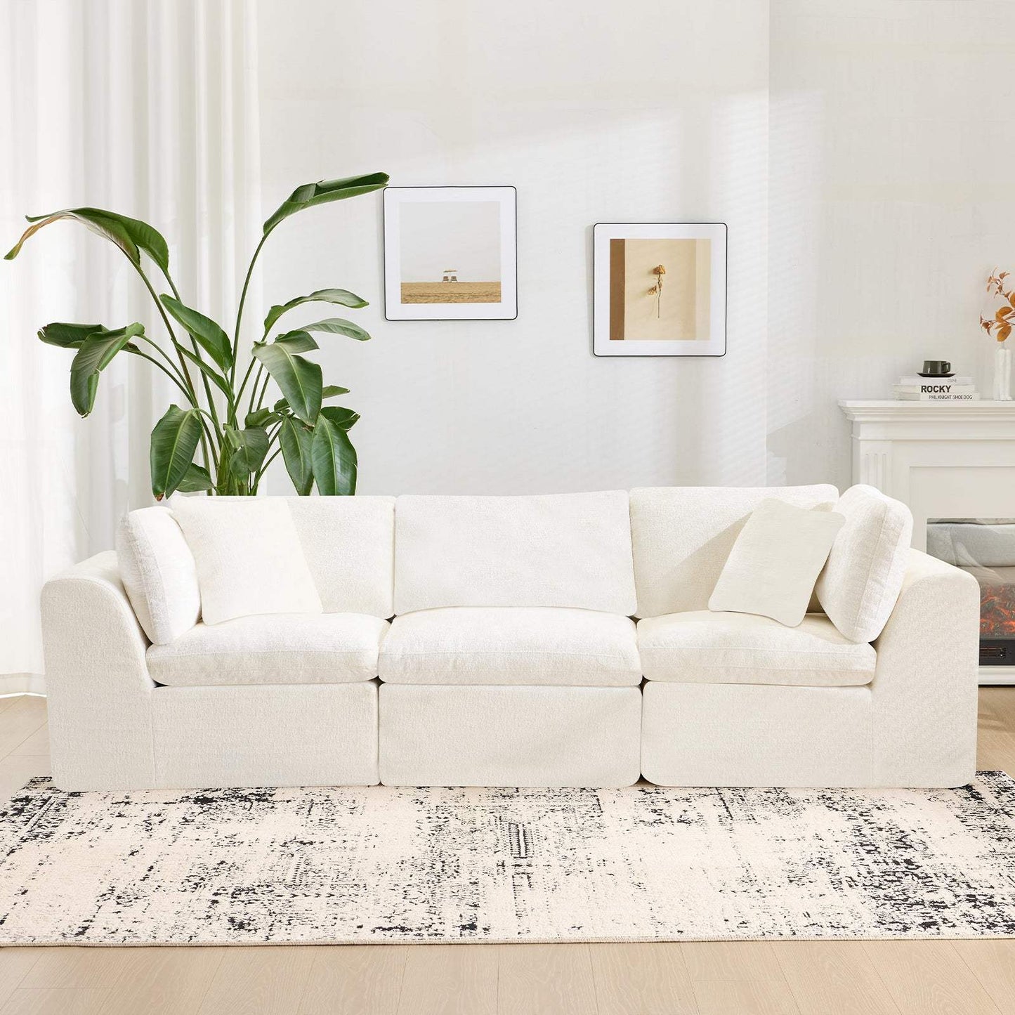 108" Beige Chenille Modular Sofa With Toss Pillows - HomeRoots - Flyclothing LLC