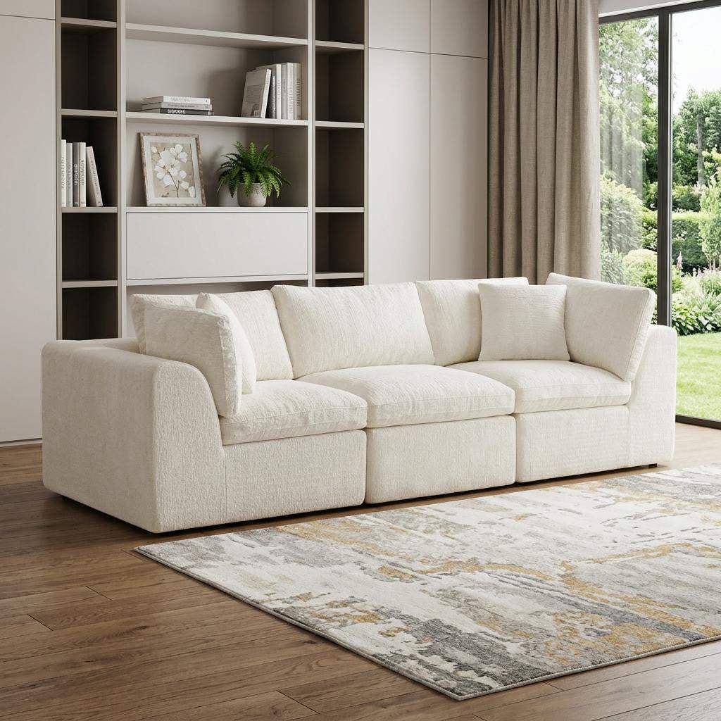 108" Beige Chenille Modular Sofa With Toss Pillows - HomeRoots - Flyclothing LLC
