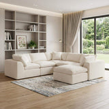 138" Beige Chenille Modular Sofa With Ottoman And Toss Pillows - HomeRoots - Flyclothing LLC