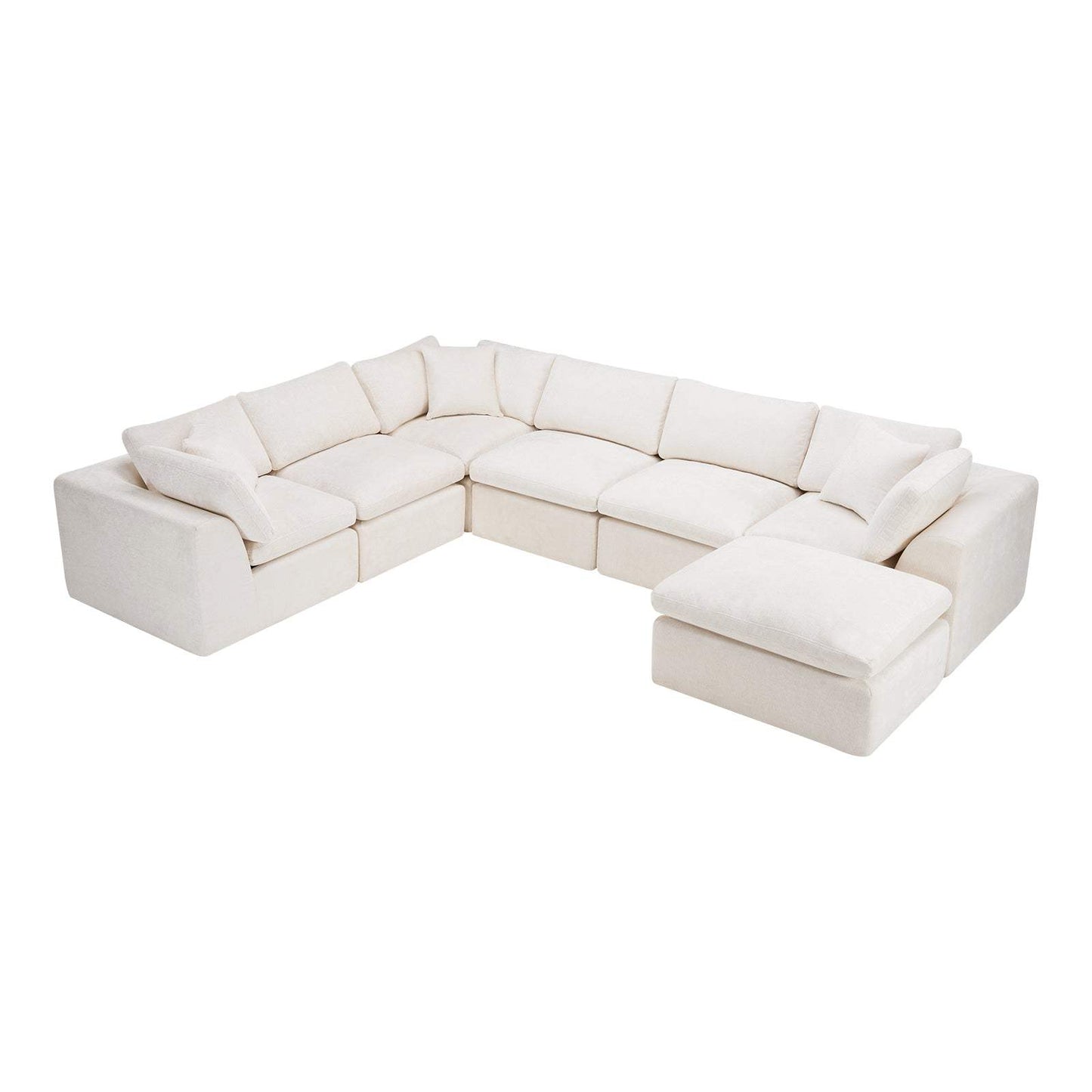 138" Beige Chenille Modular Sofa With Ottoman And Toss Pillows - HomeRoots - Flyclothing LLC
