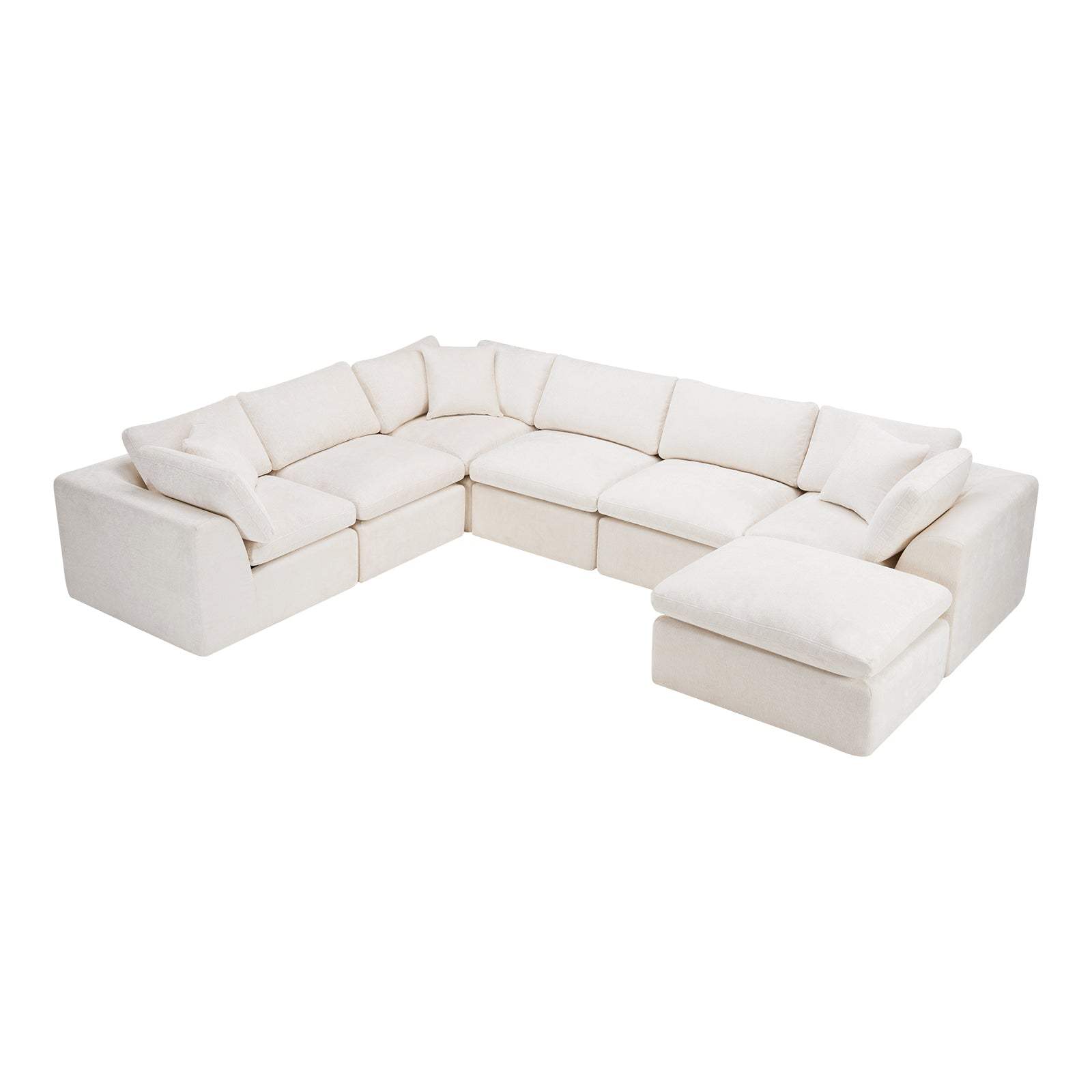 138" Beige Chenille Modular Sofa With Ottoman And Toss Pillows - HomeRoots - Flyclothing LLC