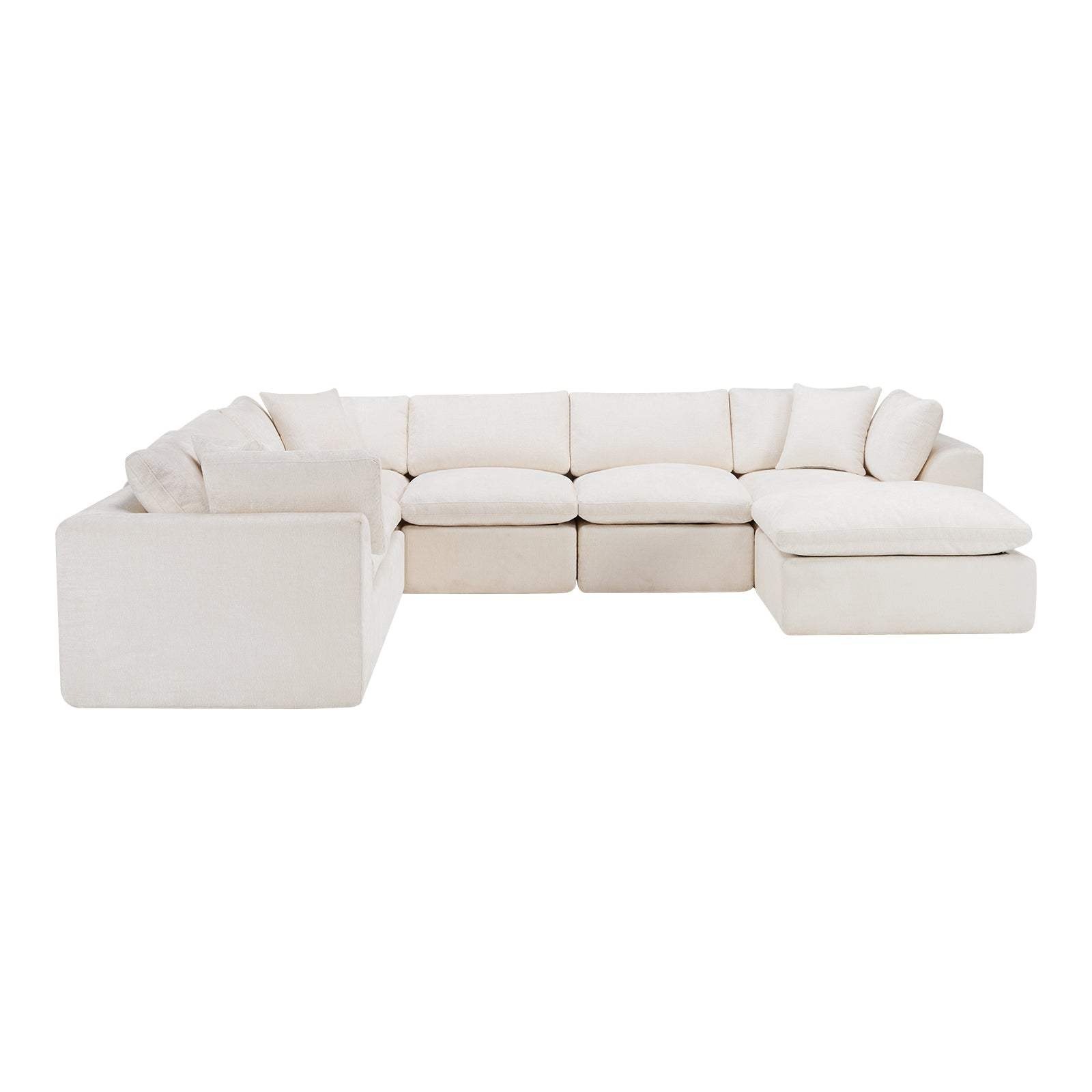 138" Beige Chenille Modular Sofa With Ottoman And Toss Pillows - HomeRoots - Flyclothing LLC