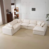 138" Beige Chenille Modular Sofa With Ottoman And Toss Pillows - HomeRoots - Flyclothing LLC