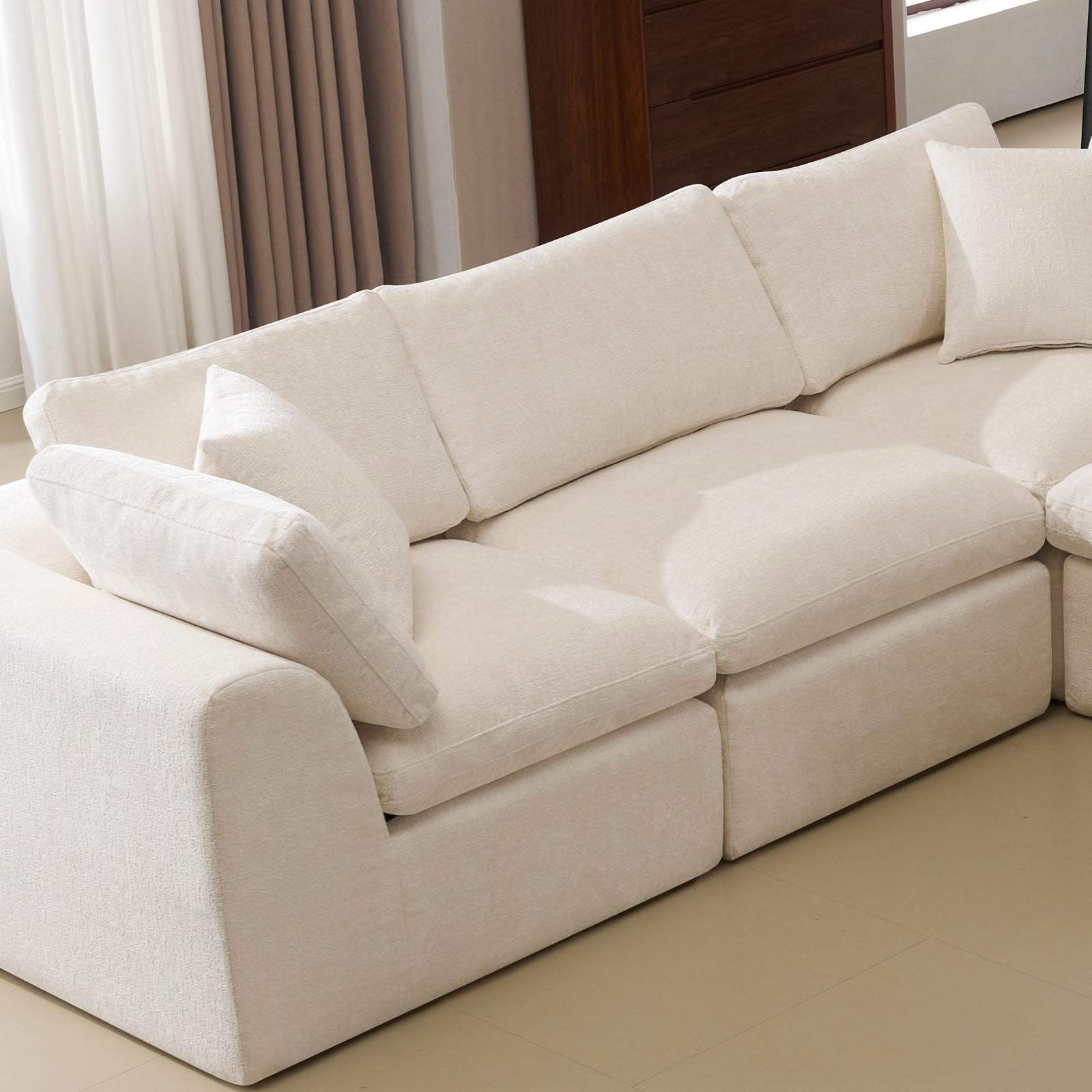 138" Beige Chenille Modular Sofa With Ottoman And Toss Pillows - HomeRoots - Flyclothing LLC