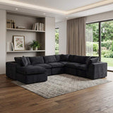 138" Black Chenille Modular Sofa Chaise With Ottoman And Toss Pillows - HomeRoots - Flyclothing LLC