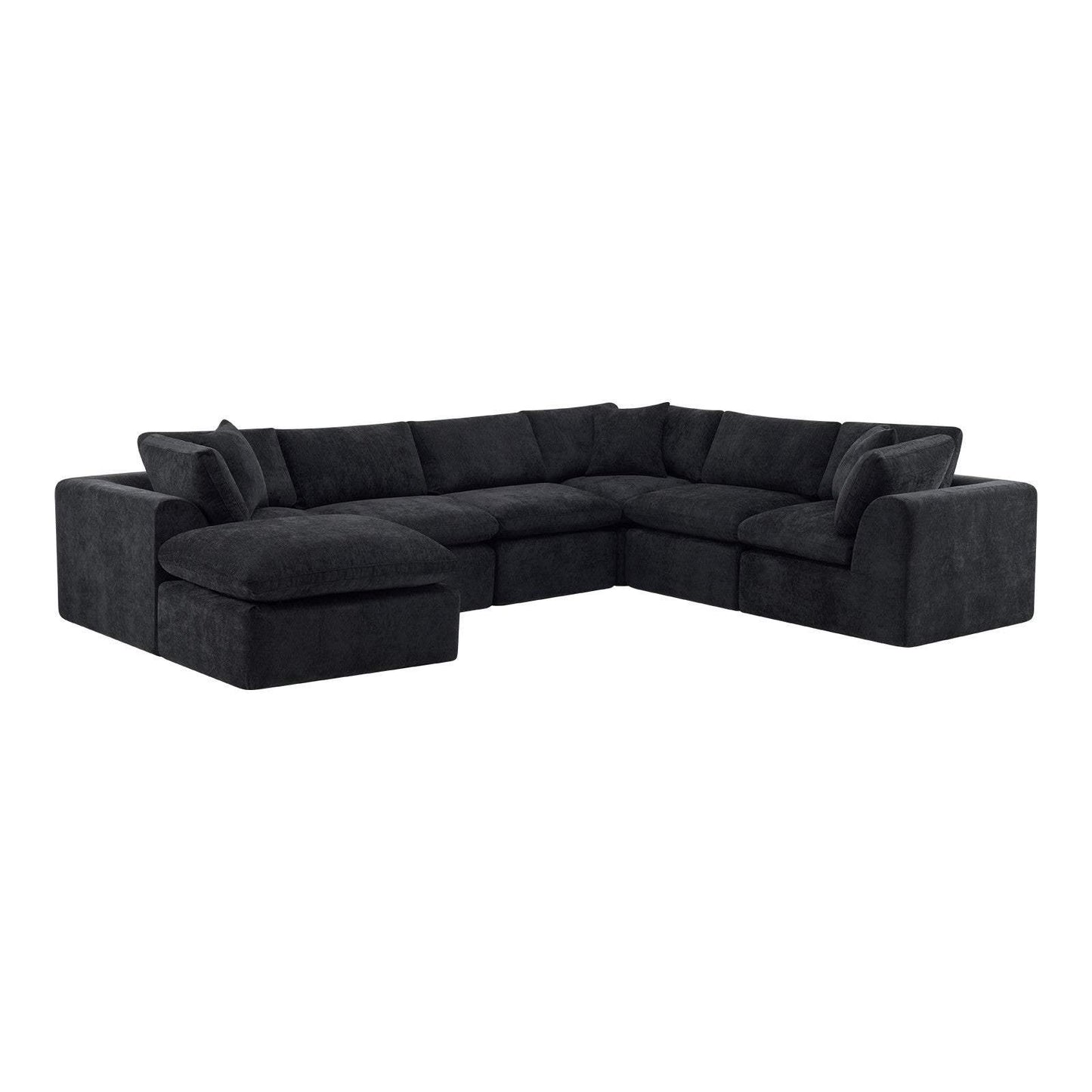 138" Black Chenille Modular Sofa Chaise With Ottoman And Toss Pillows - HomeRoots - Flyclothing LLC