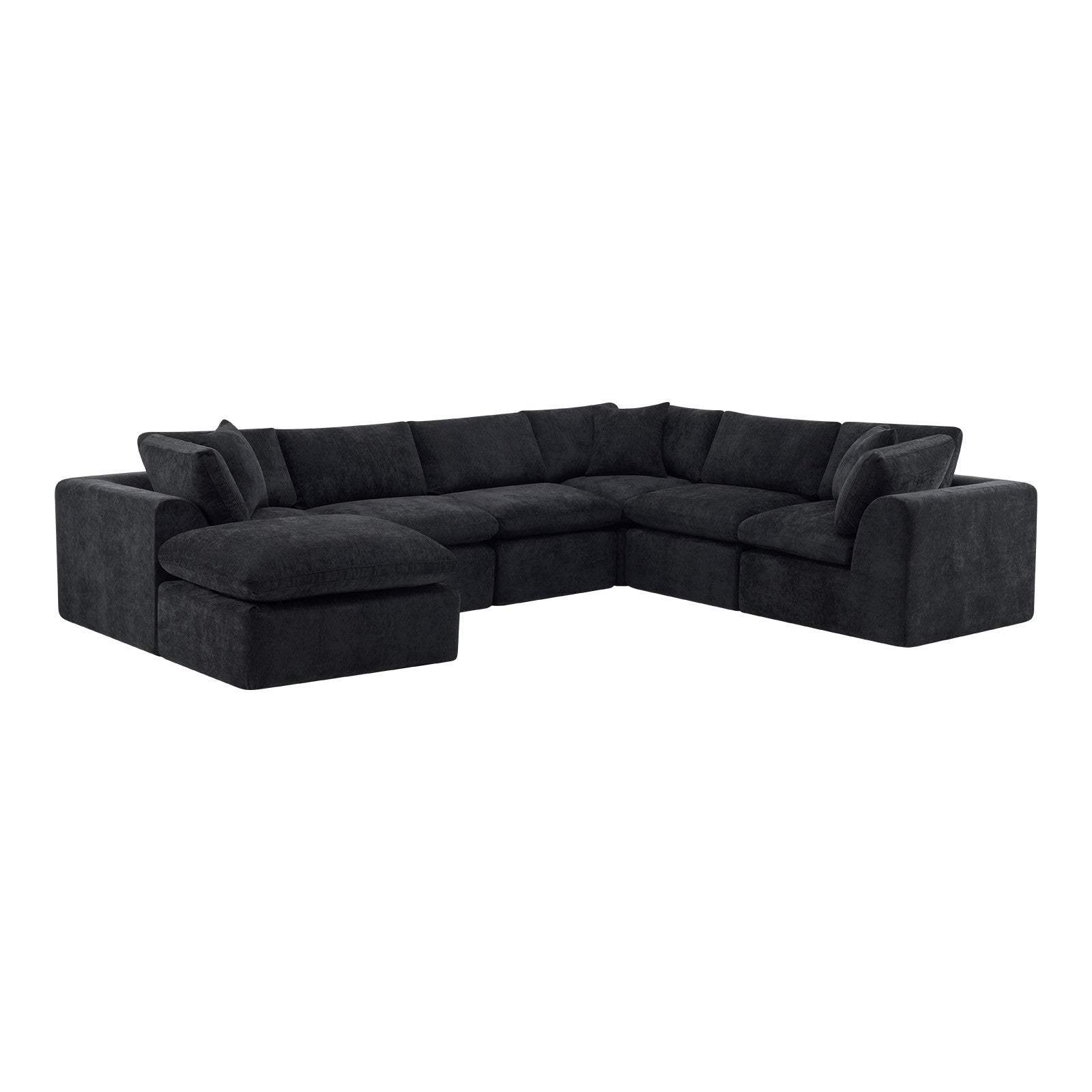 138" Black Chenille Modular Sofa Chaise With Ottoman And Toss Pillows - HomeRoots - Flyclothing LLC