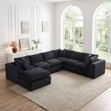 138" Black Chenille Modular Sofa Chaise With Ottoman And Toss Pillows - HomeRoots - Flyclothing LLC