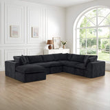 138" Black Chenille Modular Sofa Chaise With Ottoman And Toss Pillows - HomeRoots - Flyclothing LLC