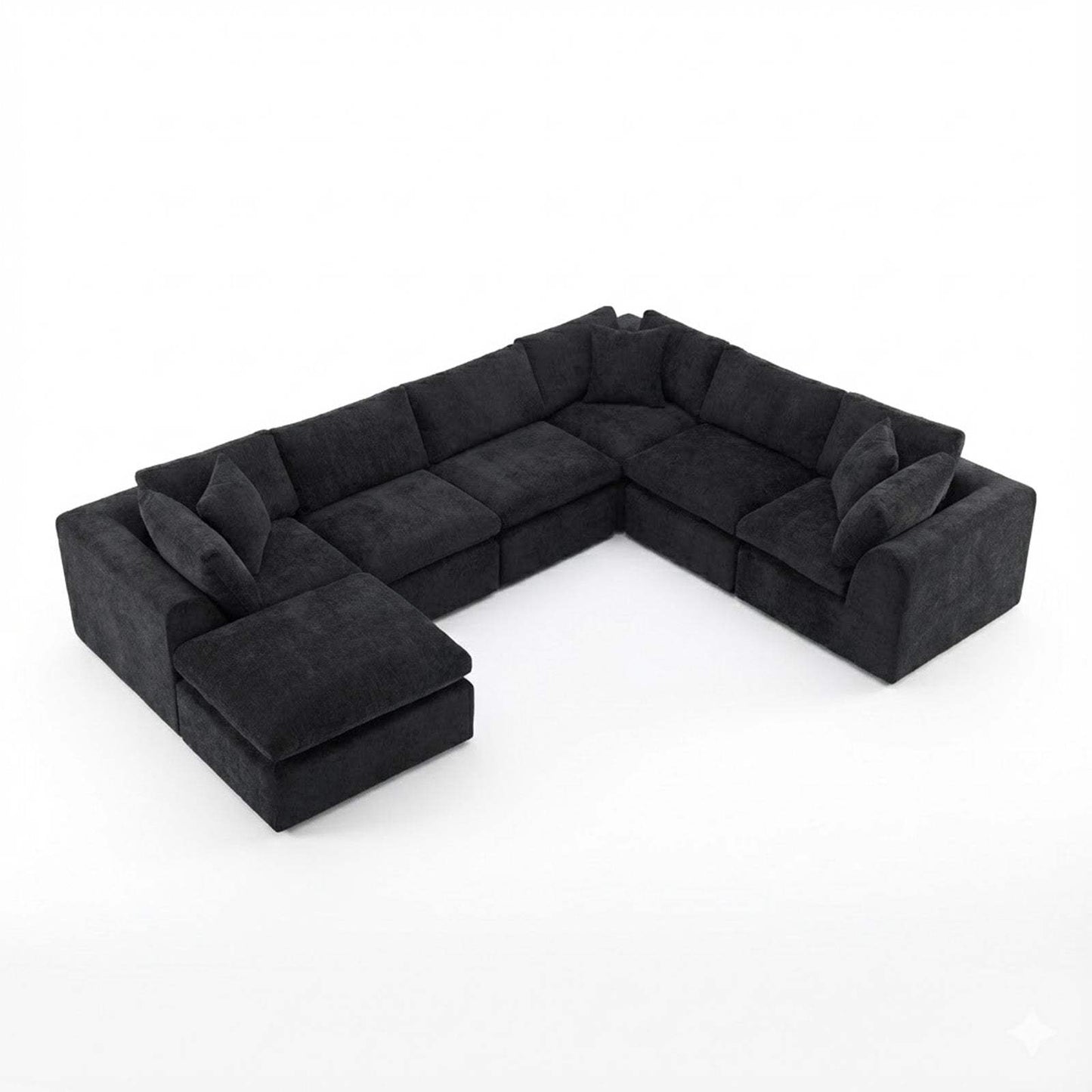 138" Black Chenille Modular Sofa Chaise With Ottoman And Toss Pillows - HomeRoots - Flyclothing LLC