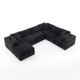 138" Black Chenille Modular Sofa Chaise With Ottoman And Toss Pillows - HomeRoots - Flyclothing LLC