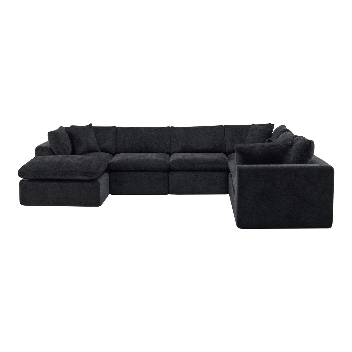 138" Black Chenille Modular Sofa Chaise With Ottoman And Toss Pillows - HomeRoots - Flyclothing LLC