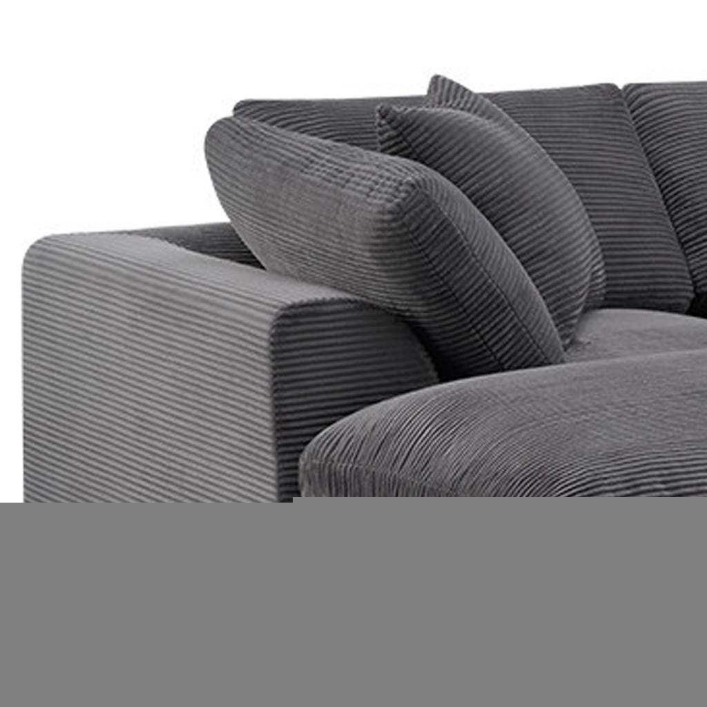 138" Dark Gray Corduroy Modular Sofa With Ottoman And Toss Pillows - HomeRoots - Flyclothing LLC