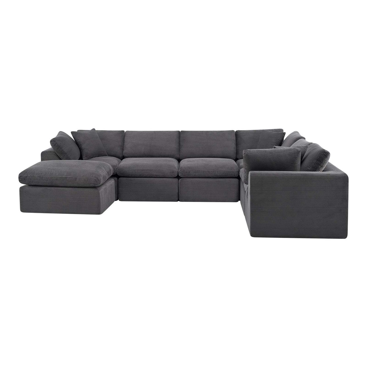 138" Dark Gray Corduroy Modular Sofa With Ottoman And Toss Pillows - HomeRoots - Flyclothing LLC