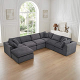 138" Dark Gray Corduroy Modular Sofa With Ottoman And Toss Pillows - HomeRoots - Flyclothing LLC