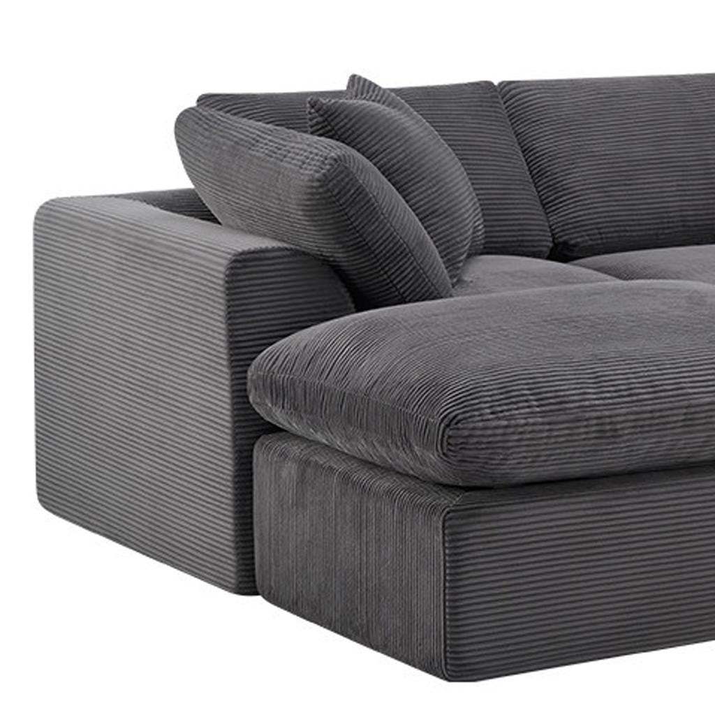 138" Dark Gray Corduroy Modular Sofa With Ottoman And Toss Pillows - HomeRoots - Flyclothing LLC