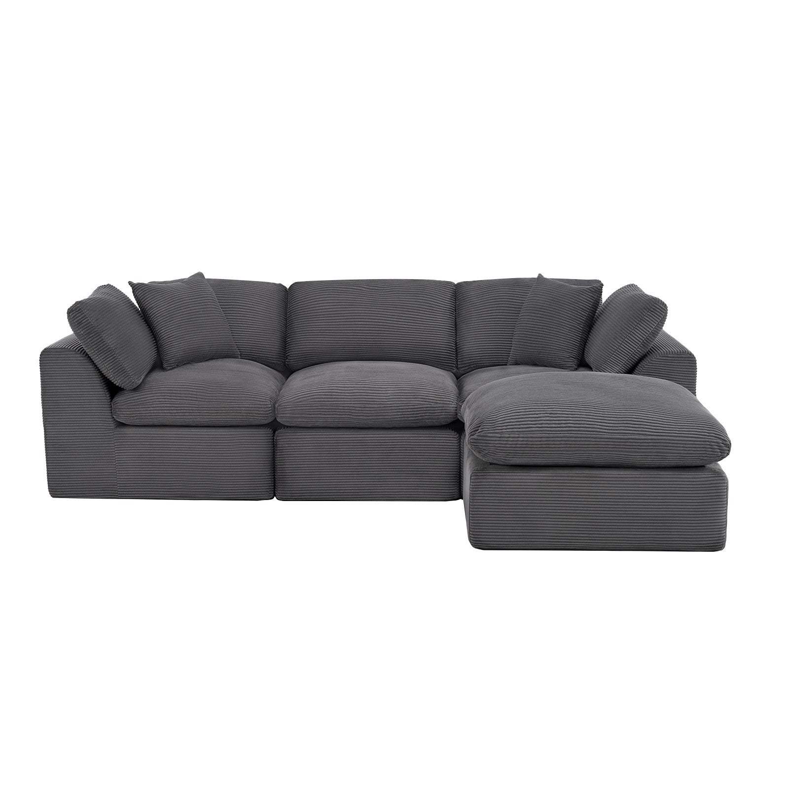 108" Dark Gray Corduroy Modular Sofa With Ottoman And Toss Pillows - HomeRoots - Flyclothing LLC