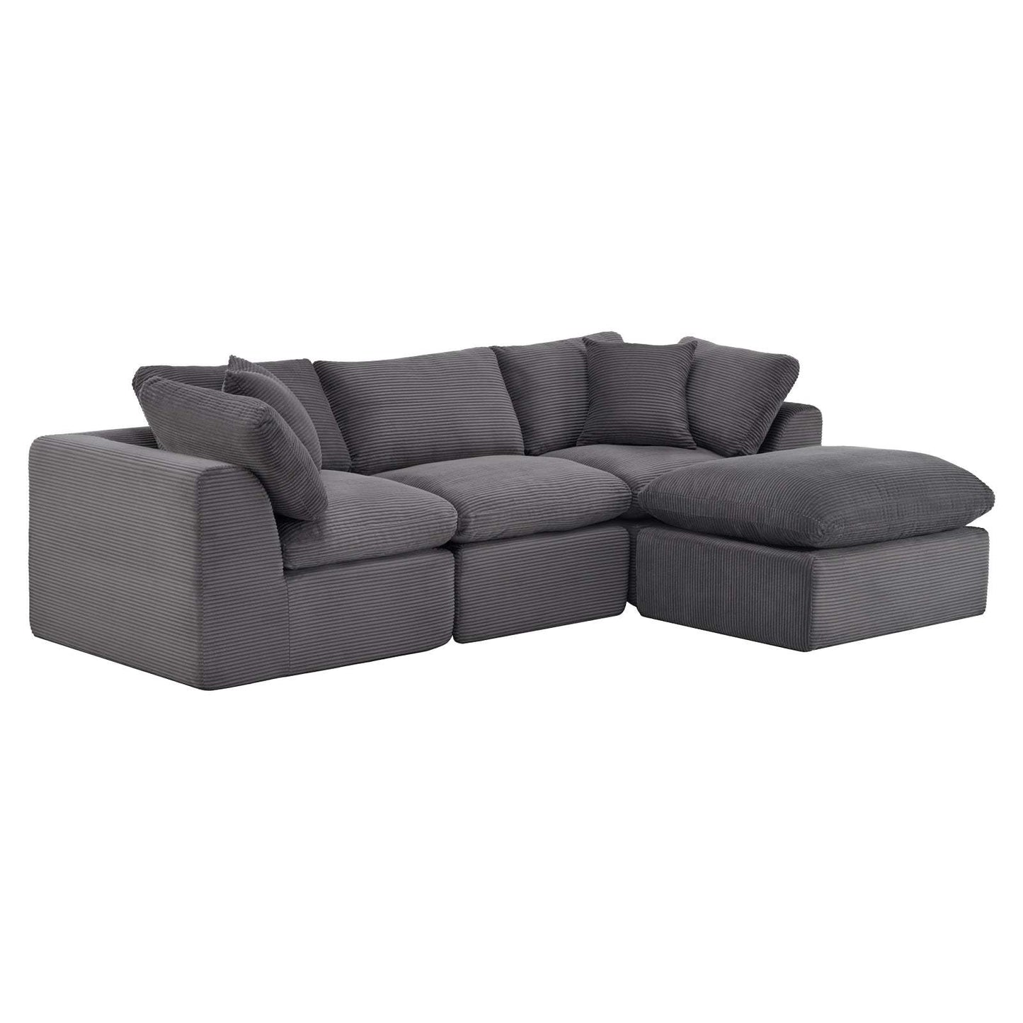 108" Dark Gray Corduroy Modular Sofa With Ottoman And Toss Pillows - HomeRoots - Flyclothing LLC