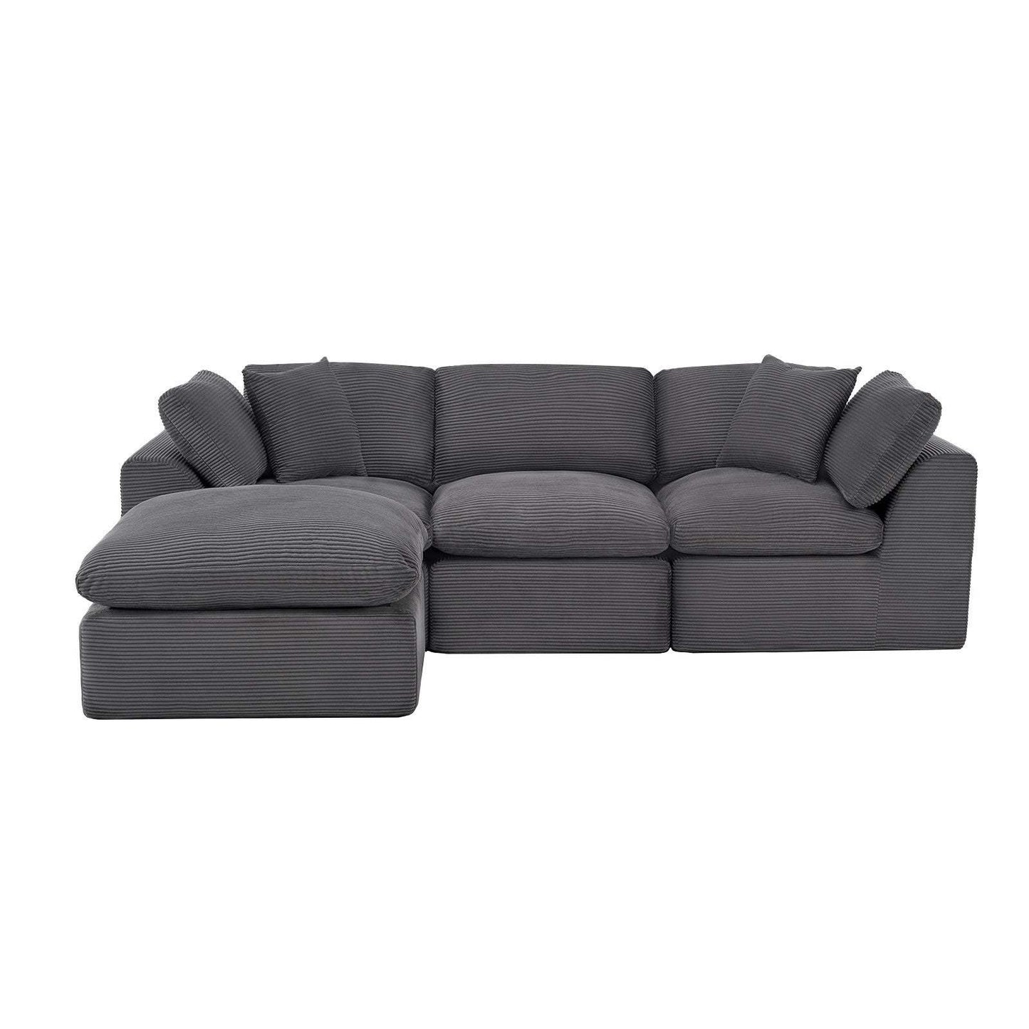 108" Dark Gray Corduroy Modular Sofa With Ottoman And Toss Pillows - HomeRoots - Flyclothing LLC