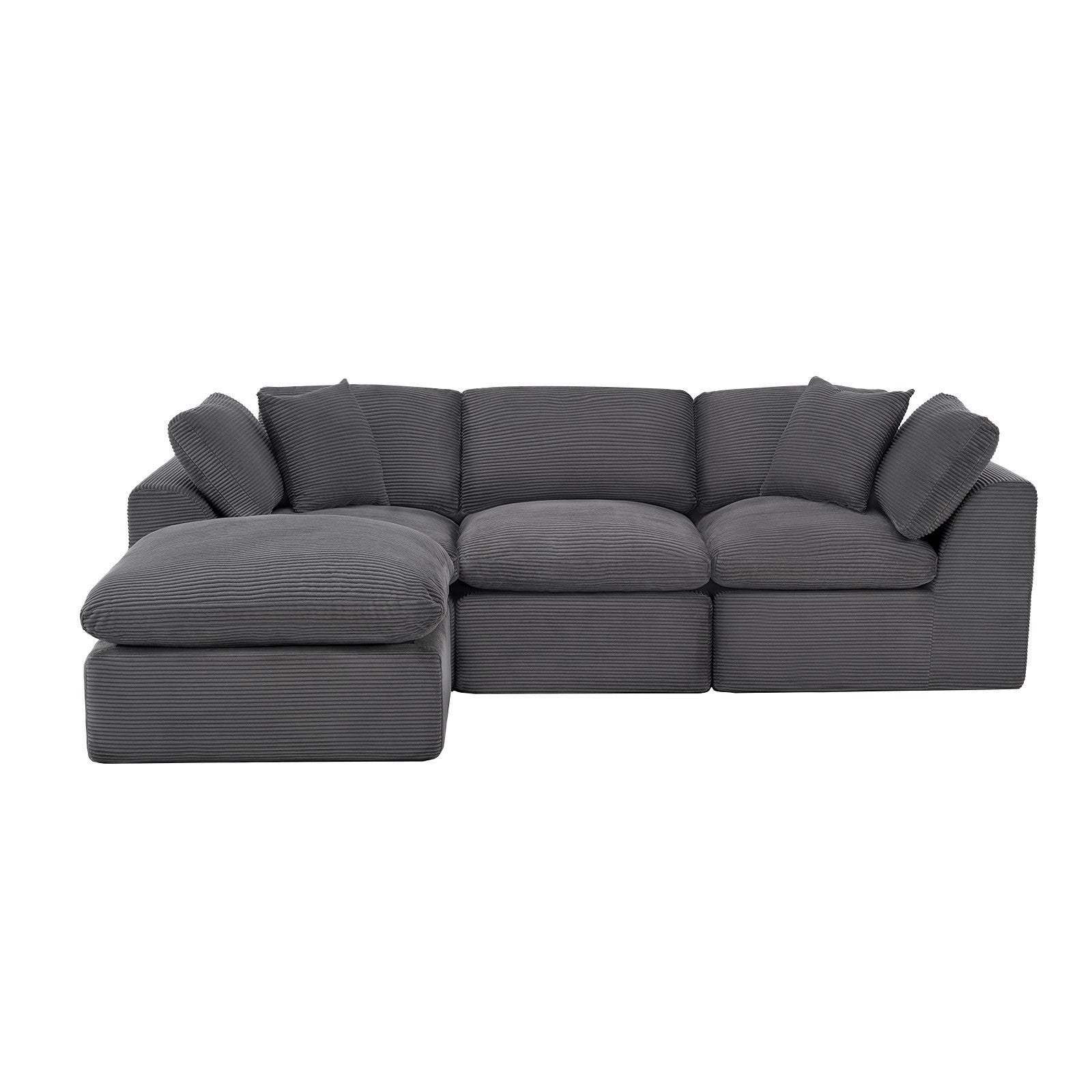 108" Dark Gray Corduroy Modular Sofa With Ottoman And Toss Pillows - HomeRoots - Flyclothing LLC