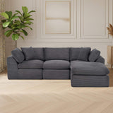 108" Dark Gray Corduroy Modular Sofa With Ottoman And Toss Pillows - HomeRoots - Flyclothing LLC