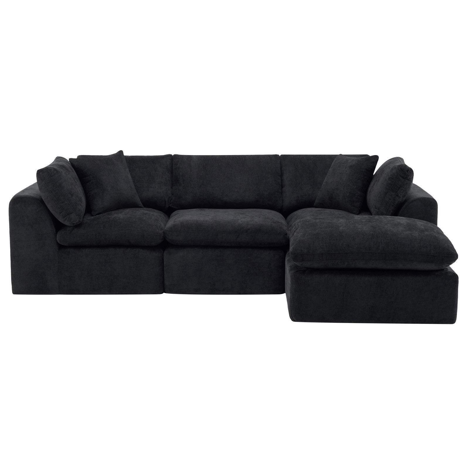 108" Black Chenille Modular Sofa With Ottoman And Toss Pillows - HomeRoots - Flyclothing LLC