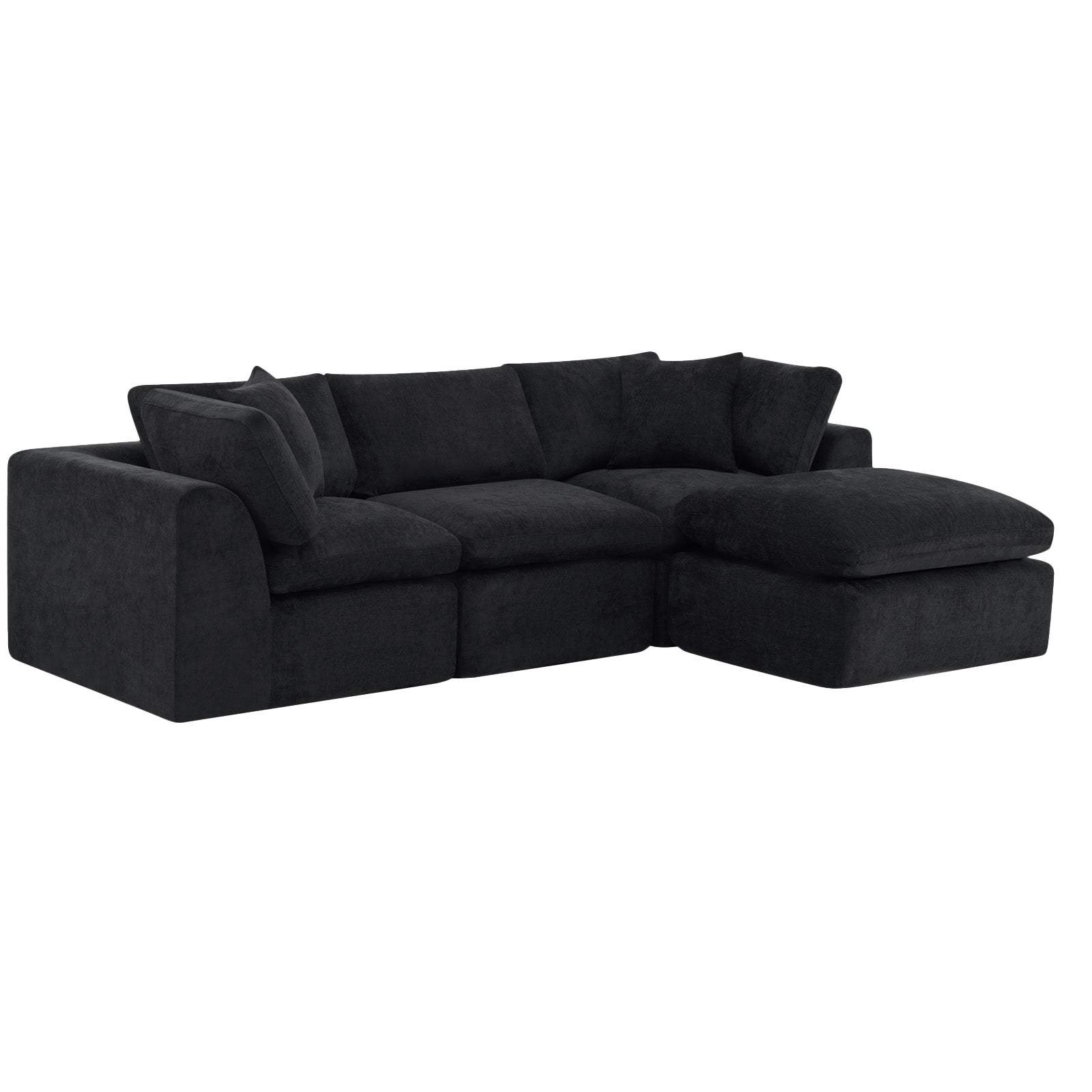 108" Black Chenille Modular Sofa With Ottoman And Toss Pillows - HomeRoots - Flyclothing LLC