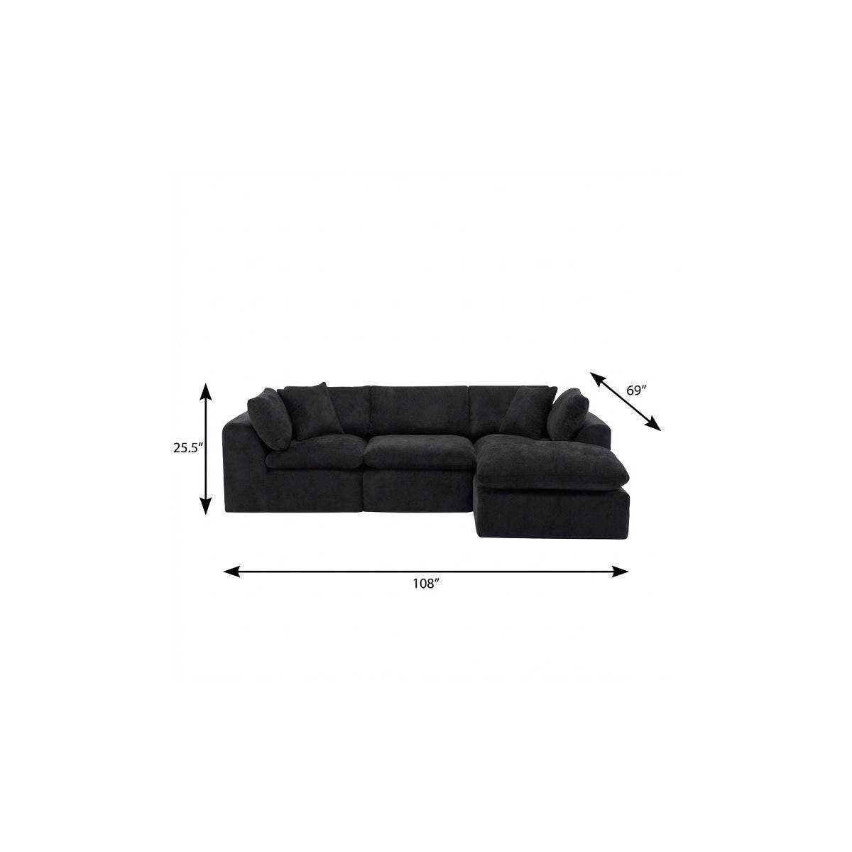 108" Black Chenille Modular Sofa With Ottoman And Toss Pillows - HomeRoots - Flyclothing LLC