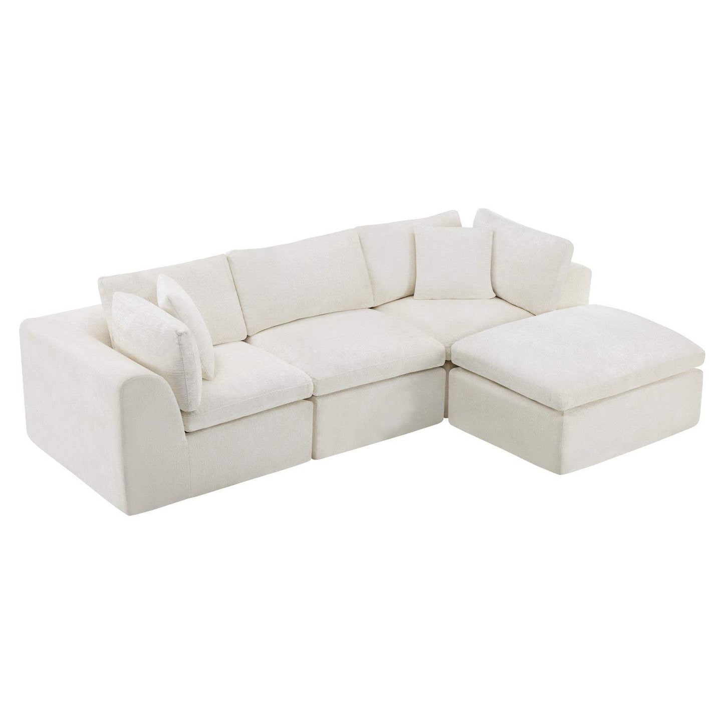 108" Beige Chenille Modular Sofa With Ottoman And Toss Pillows - HomeRoots - Flyclothing LLC
