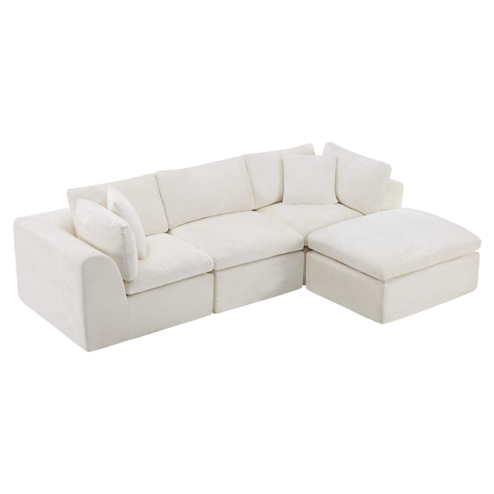 108" Beige Chenille Modular Sofa With Ottoman And Toss Pillows - HomeRoots - Flyclothing LLC